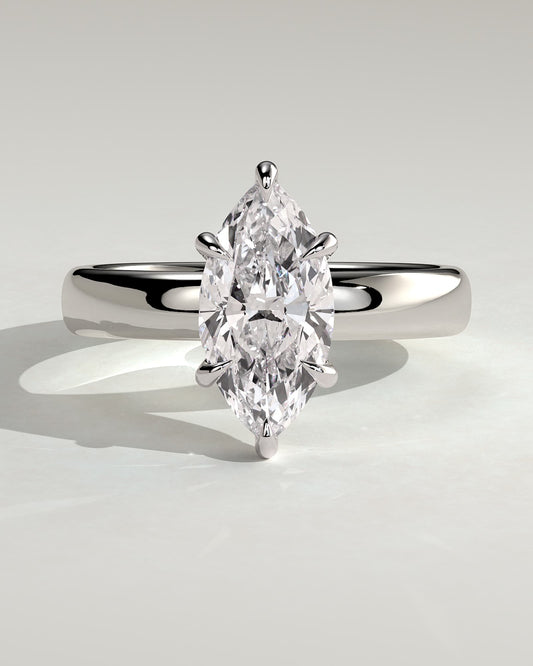 Gigi - Marquise Claw Solitaire with Cigar Band and Hidden Halo Engagement Ring - Platinum
