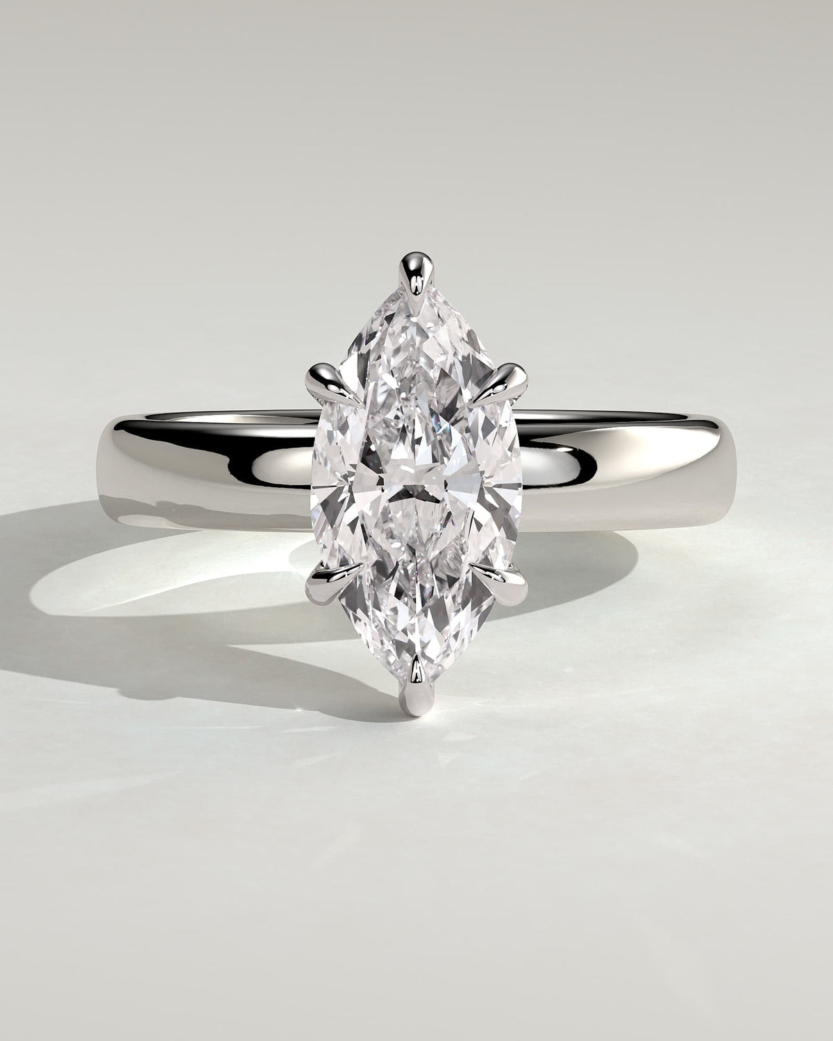 Gigi - Marquise Claw Solitaire with Cigar Band and Hidden Halo Engagement Ring - White Gold