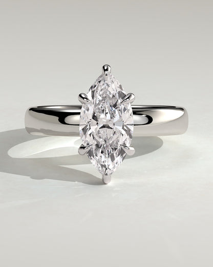 Gigi - Marquise Claw Solitaire with Cigar Band and Hidden Halo Engagement Ring - White Gold