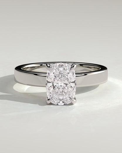 Kai - Elongated Cushion Claw Solitaire with Flat Cigar Band and Hidden Halo Engagement Ring - White Gold