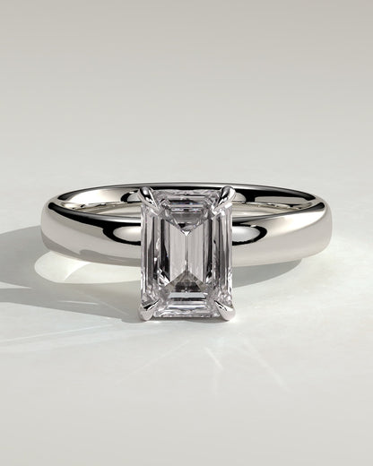 Kate - Emerald Claw Solitaire with Cigar Band and Hidden Halo Engagement Ring - Platinum