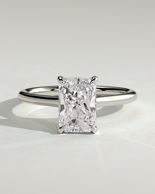 Melody - Radiant Claw Solitaire with Hidden Halo and Cathedral High Setting Engagement Ring - Platinum