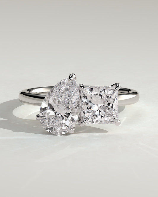 Svea - Pear and Princess Claw Toi et Moi Engagement Ring - White Gold