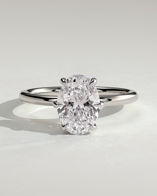 Wilma - Oval Claw Solitaire with Hidden Halo Engagement Ring - Platinum