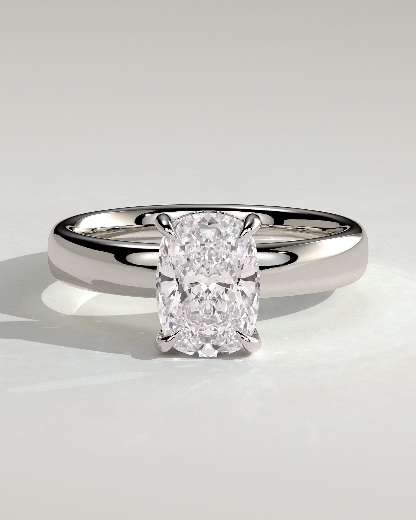 Cora - Elongated Cushion Claw Solitaire with Cigar Band and Hidden Halo Engagement Ring - Platinum - White Gold / Platinum 2ct