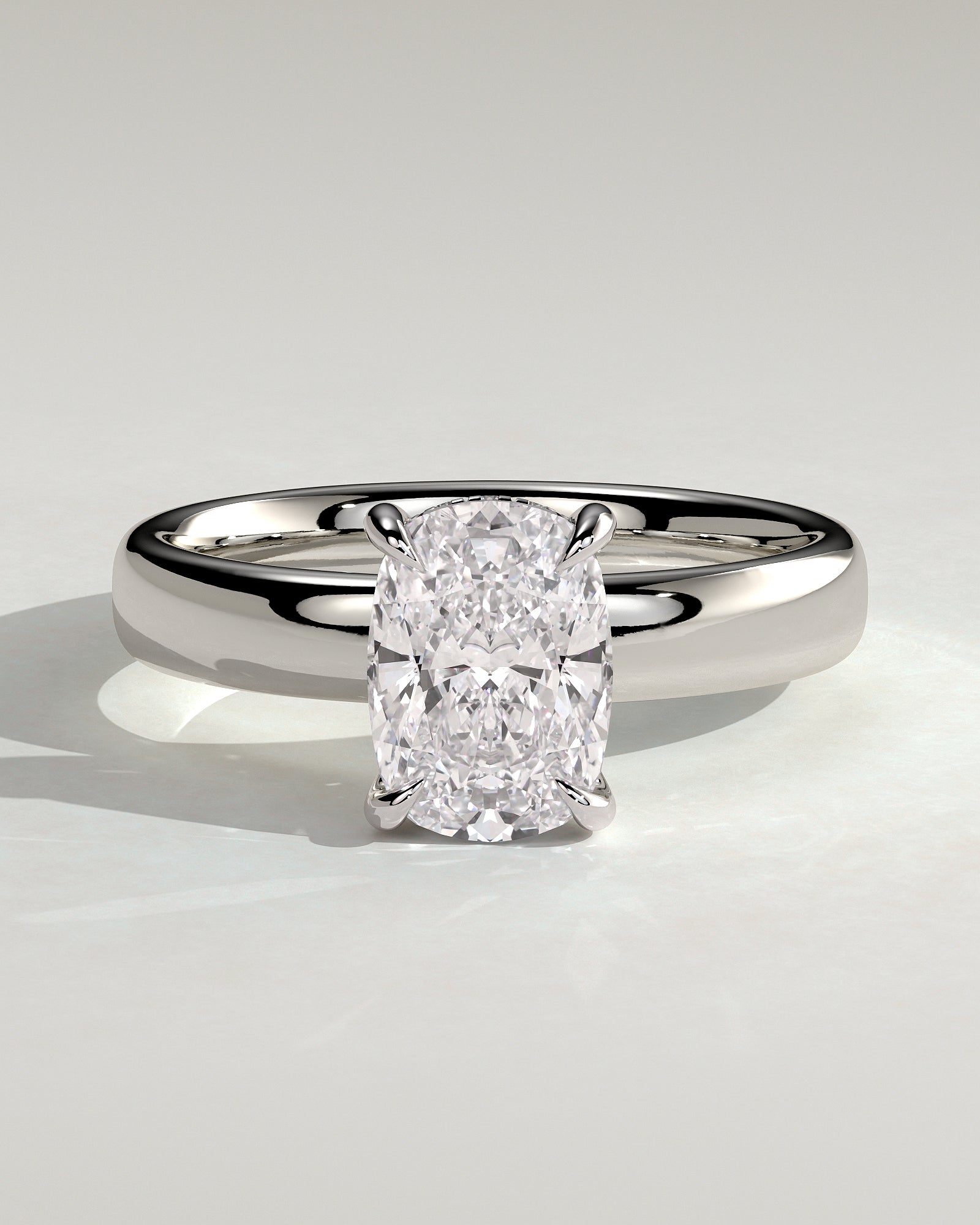 Cora - Elongated Cushion Claw Solitaire with Cigar Band and Hidden Halo Engagement Ring - Platinum - White Gold / Platinum 2ct