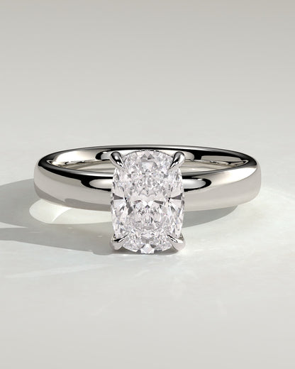 Cora - Elongated Cushion Claw Solitaire with Cigar Band and Hidden Halo Engagement Ring - Platinum