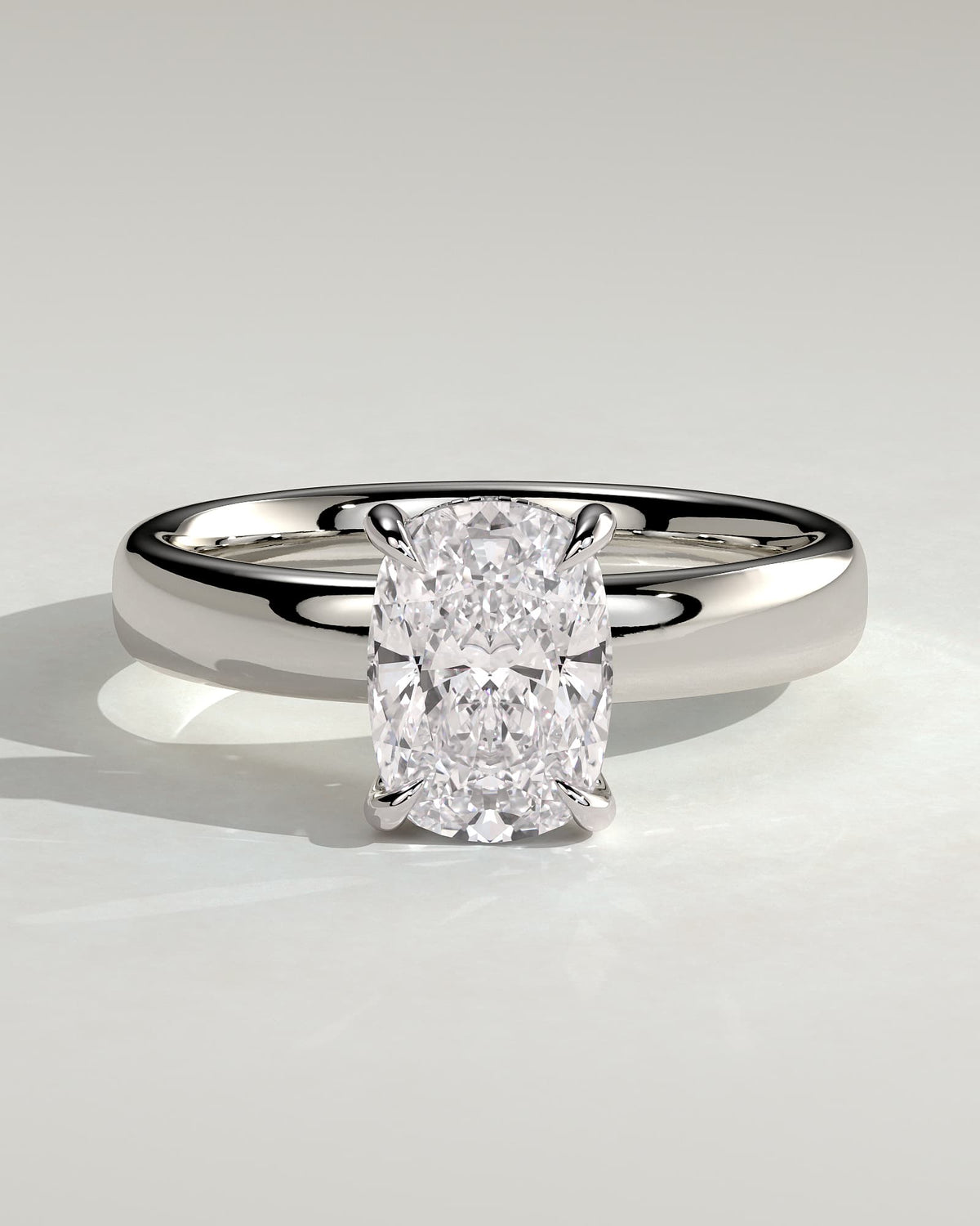 Cora - Elongated Cushion Claw Solitaire with Cigar Band and Hidden Halo Engagement Ring - White Gold