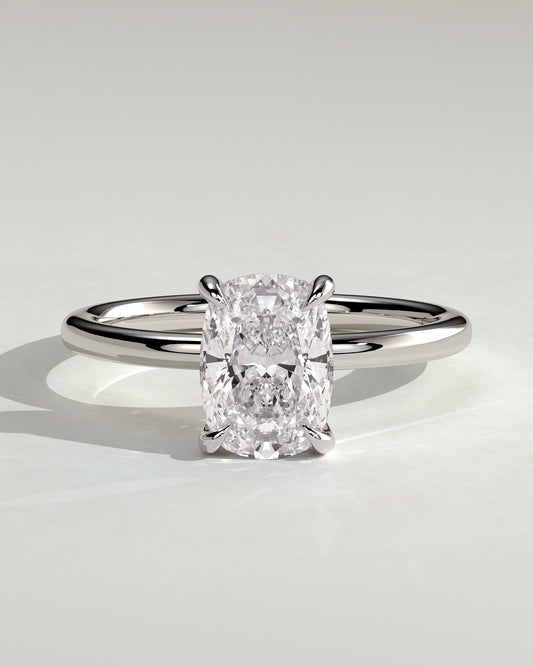 Leonora - Elongated Cushion Claw Solitaire Engagement Ring - Platinum