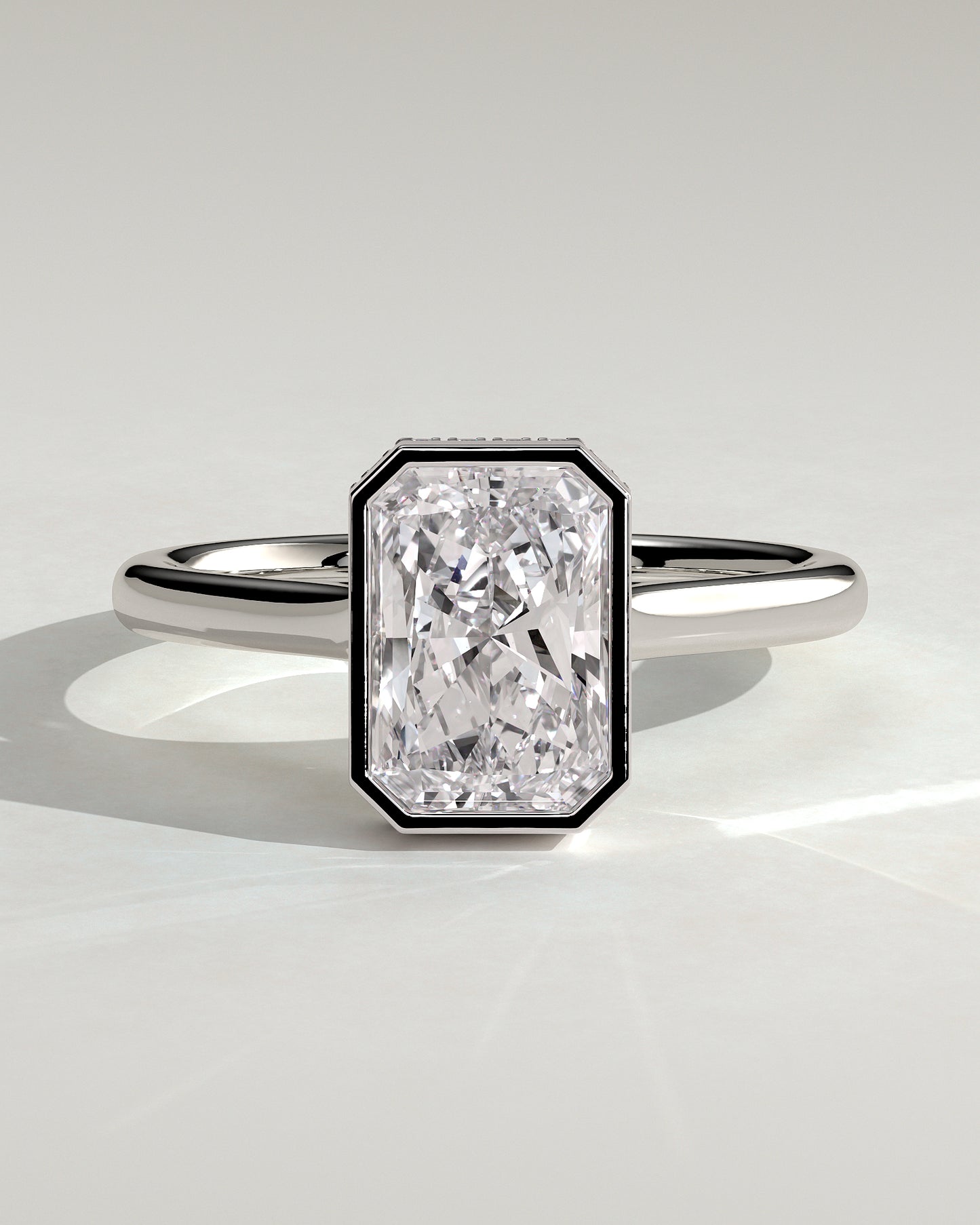 Bennie - Radiant Bezel Solitaire with Hidden Halo and Cathedral High Setting Engagement Ring - Platinum - White Gold / Platinum 2ct