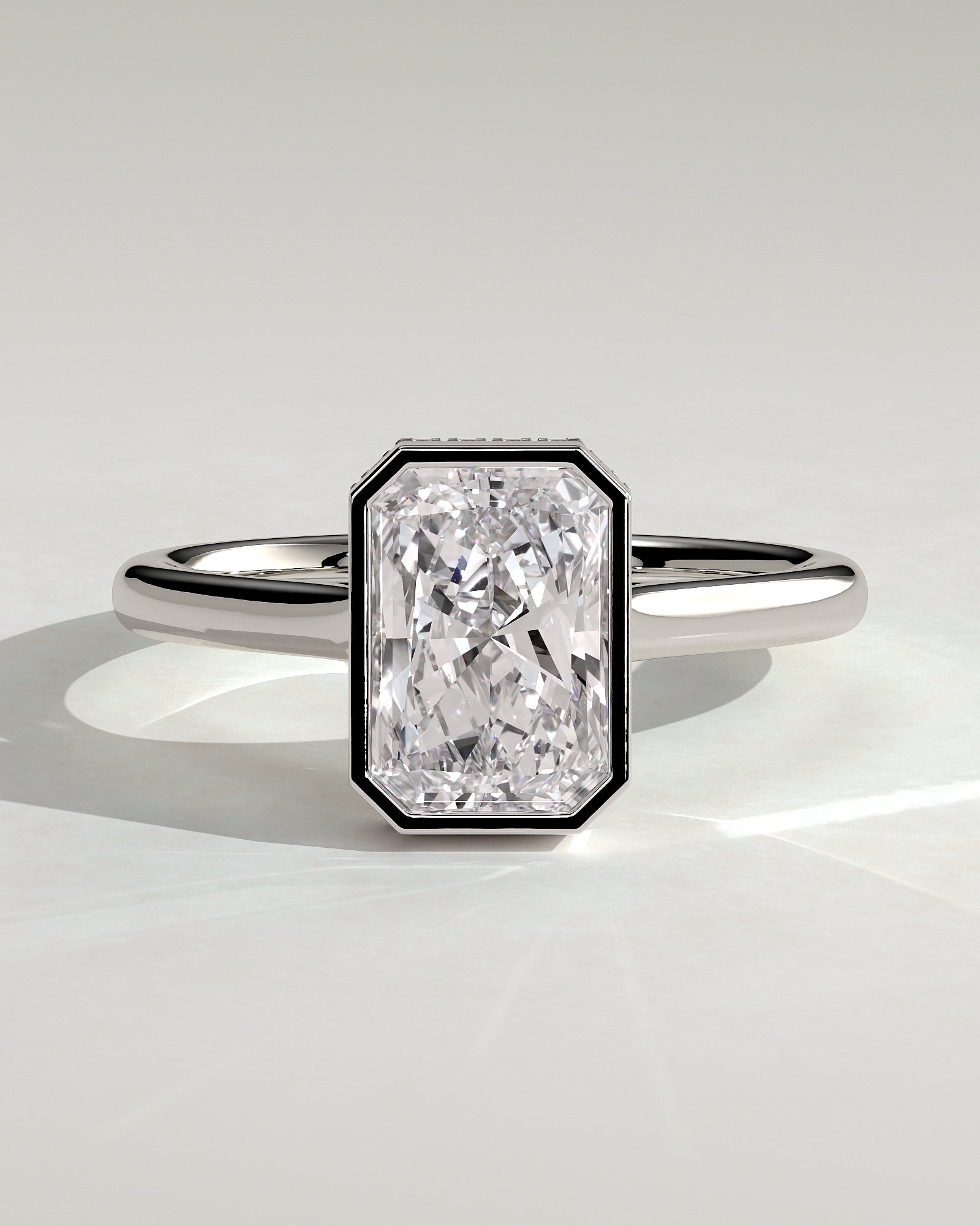 Bennie - Radiant Bezel Solitaire with Hidden Halo and Cathedral High Setting Engagement Ring - Platinum - White Gold / Platinum 2ct