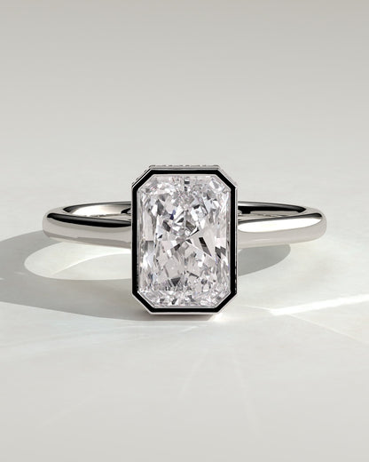 Bennie - Radiant Bezel Solitaire with Hidden Halo and Cathedral High Setting Engagement Ring - Platinum