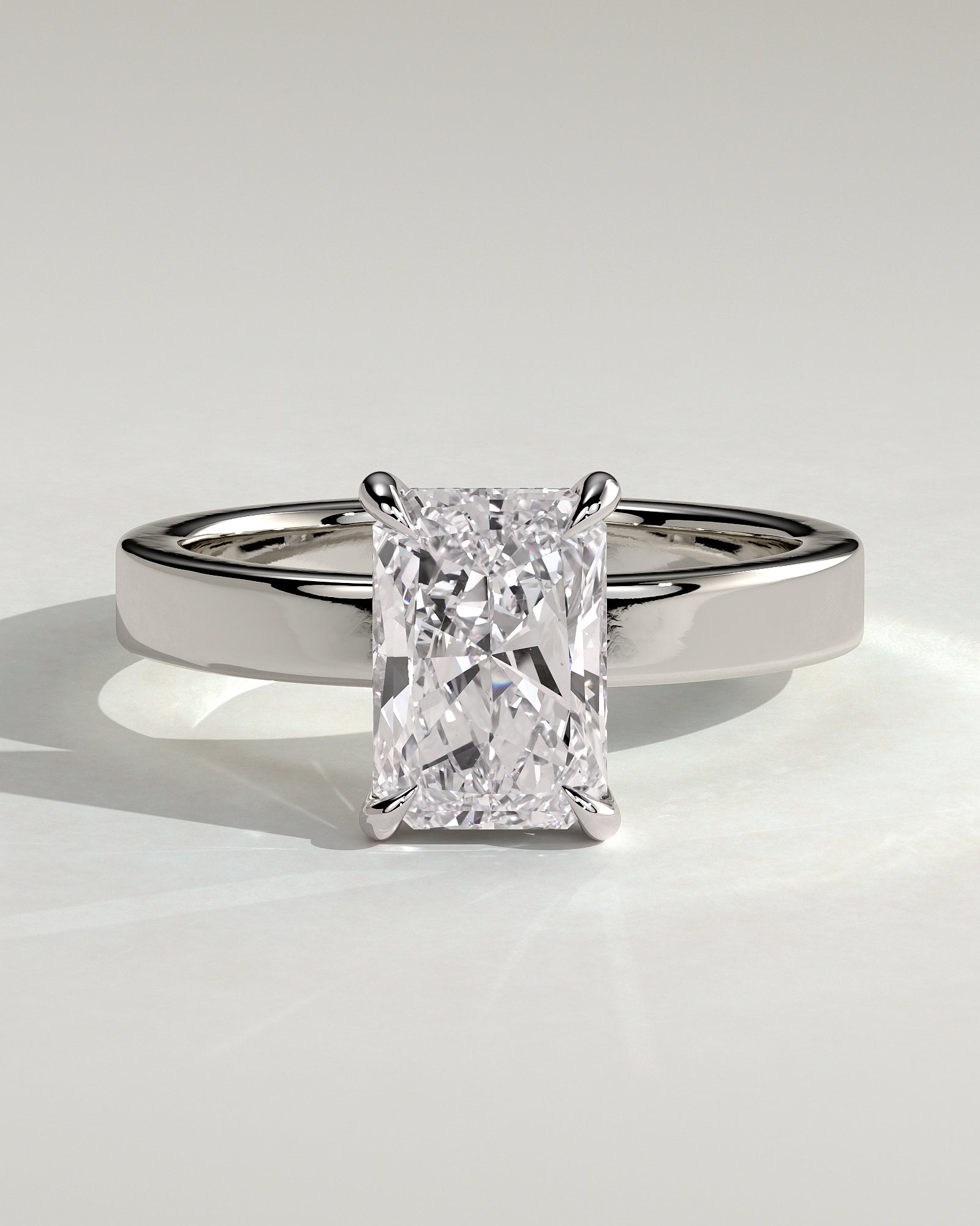 Aida - Radiant Claw Solitaire with Flat Cigar Band and Hidden Halo Engagement Ring - Platinum - White Gold / Platinum 2ct