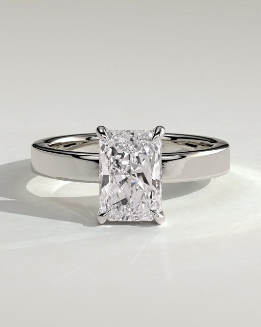 Aida - Radiant Claw Solitaire with Flat Cigar Band and Hidden Halo Engagement Ring - White Gold - white gold - Lara Jewels
