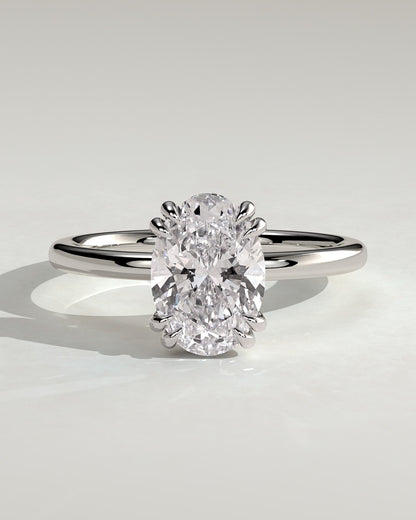 Avery - Oval Double Claw Solitaire with Hidden Halo Engagement Ring - Platinum