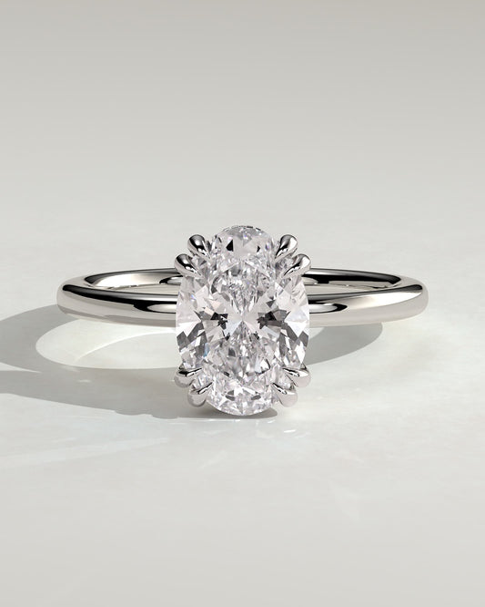 Avery - Oval Double Claw Solitaire with Hidden Halo Engagement Ring - Platinum