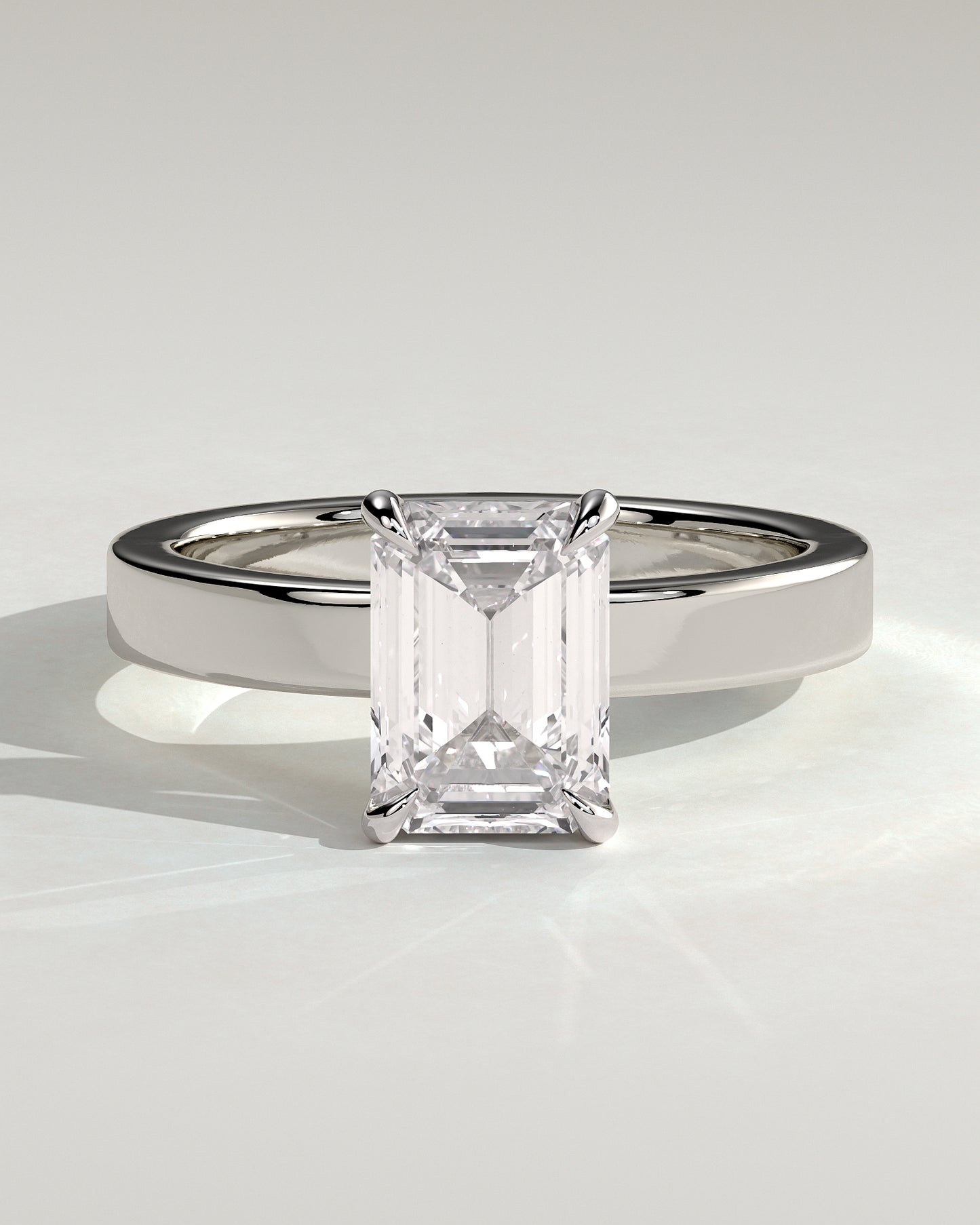 Carmella - Emerald Claw Solitaire with Flat Cigar Band and Hidden Halo Engagement Ring - Platinum - White Gold / Platinum 2ct