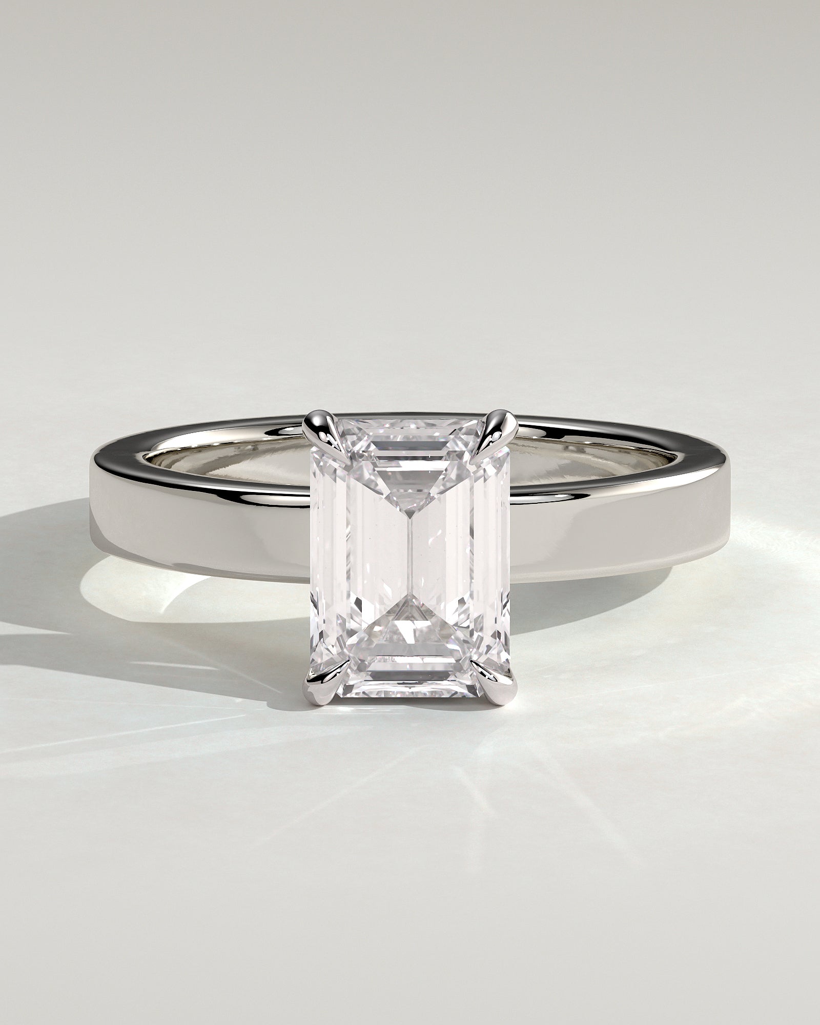 Carmella - Emerald Claw Solitaire with Flat Cigar Band and Hidden Halo Engagement Ring - Platinum - White Gold / Platinum 2ct