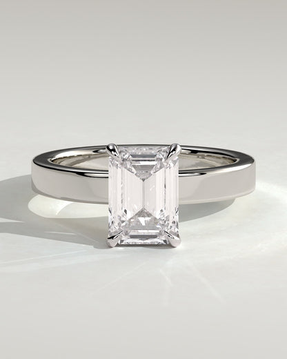 Carmella - Emerald Claw Solitaire with Flat Cigar Band and Hidden Halo Engagement Ring - White Gold