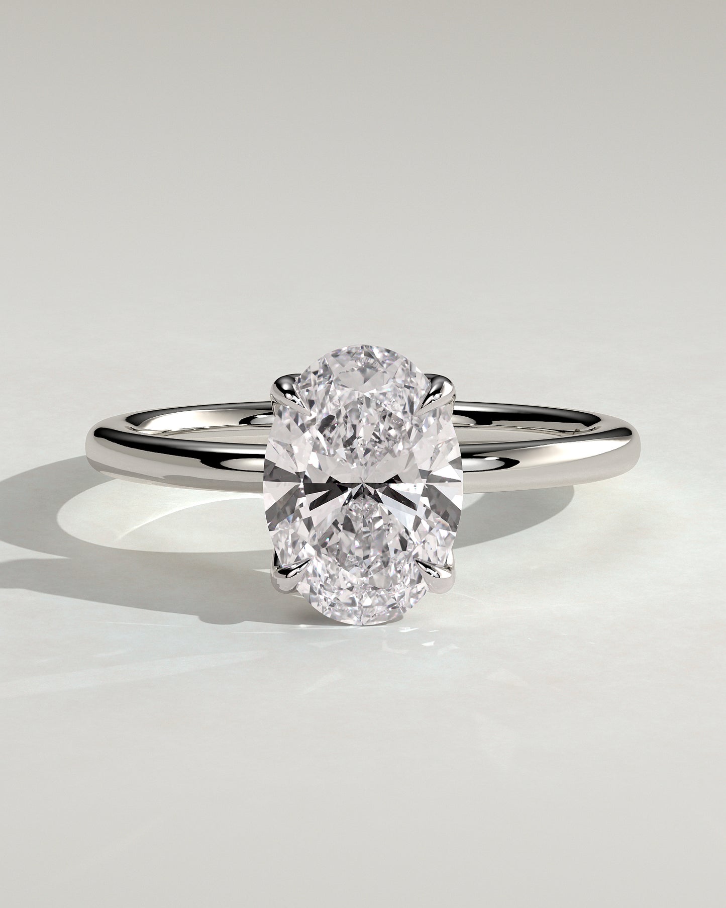 Ivy - Oval Claw Solitaire with Petal Gallery and Accented Tiara Detail Engagement Ring - Platinum - White Gold / Platinum 2ct