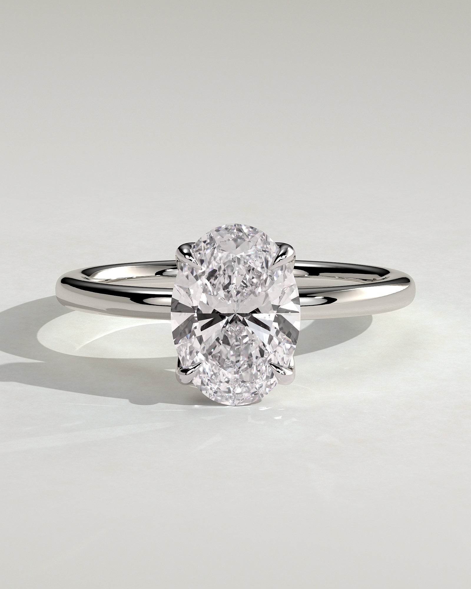 Ivy - Oval Claw Solitaire with Petal Gallery and Accented Tiara Detail Engagement Ring - Platinum - White Gold / Platinum 2ct