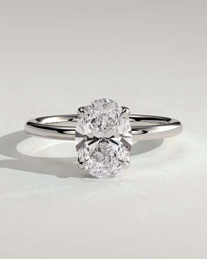 Ivy - Oval Claw Solitaire with Petal Gallery and Accented Tiara Detail Engagement Ring - Platinum