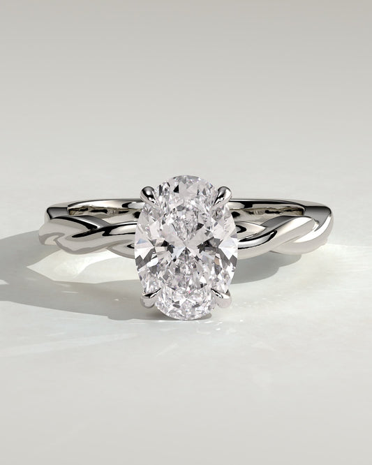Trinity - Oval Claw Solitaire with Twisted Band Engagement Ring - White Gold