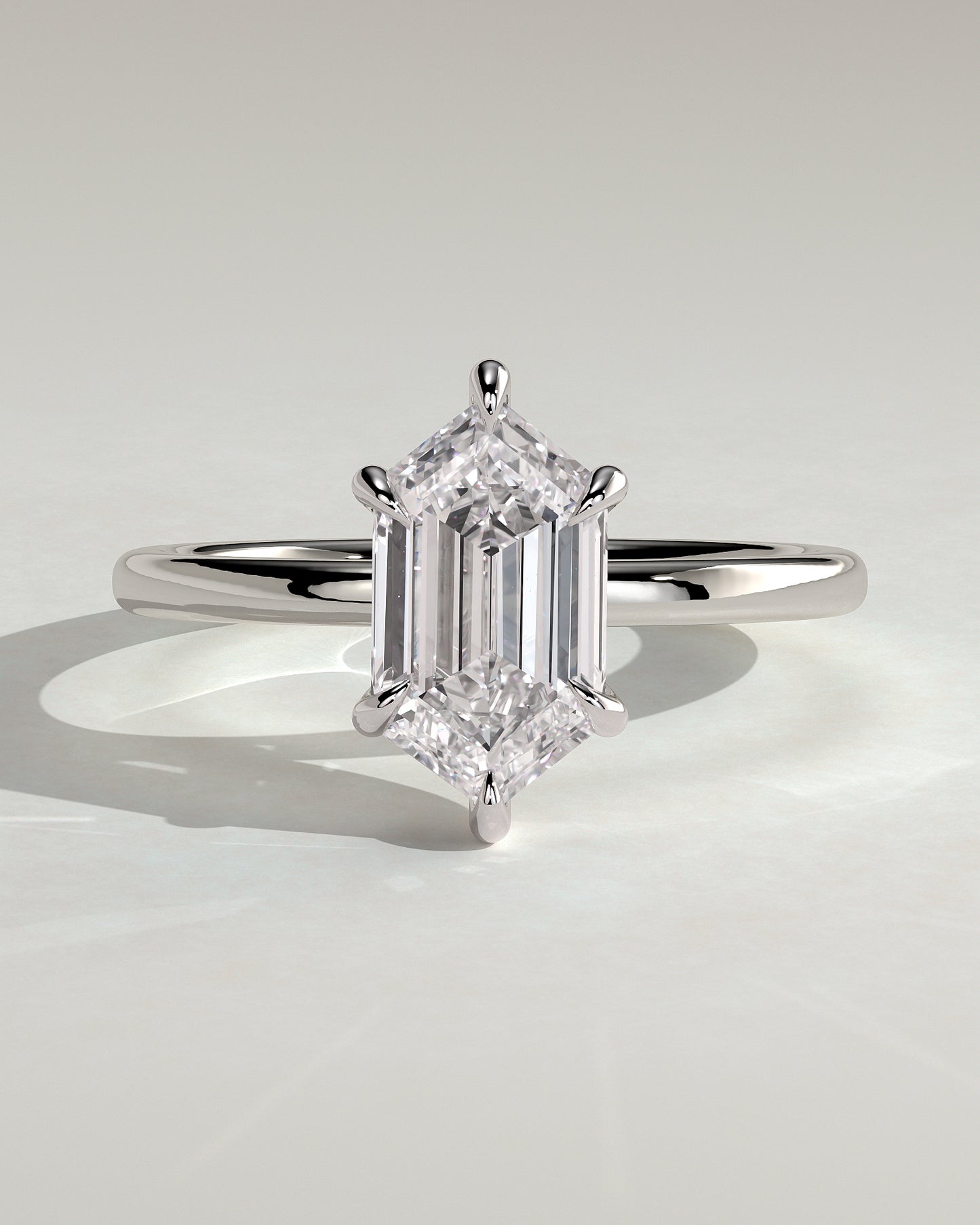Cynthia - Classic Elongated Hexagon Claw Solitaire Engagement Ring - Platinum - White Gold / Platinum 2ct