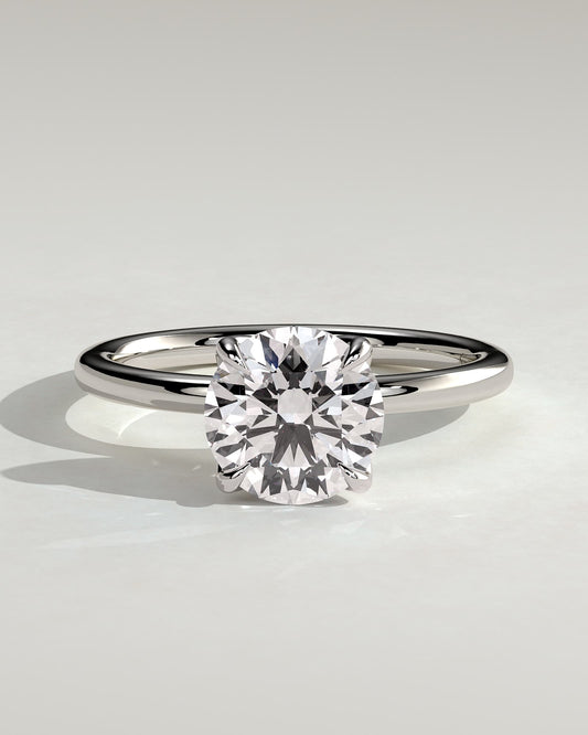 Dahlia - Round Claw Solitaire with Petal Gallery and Accented Tiara Detail Engagement Ring - Platinum