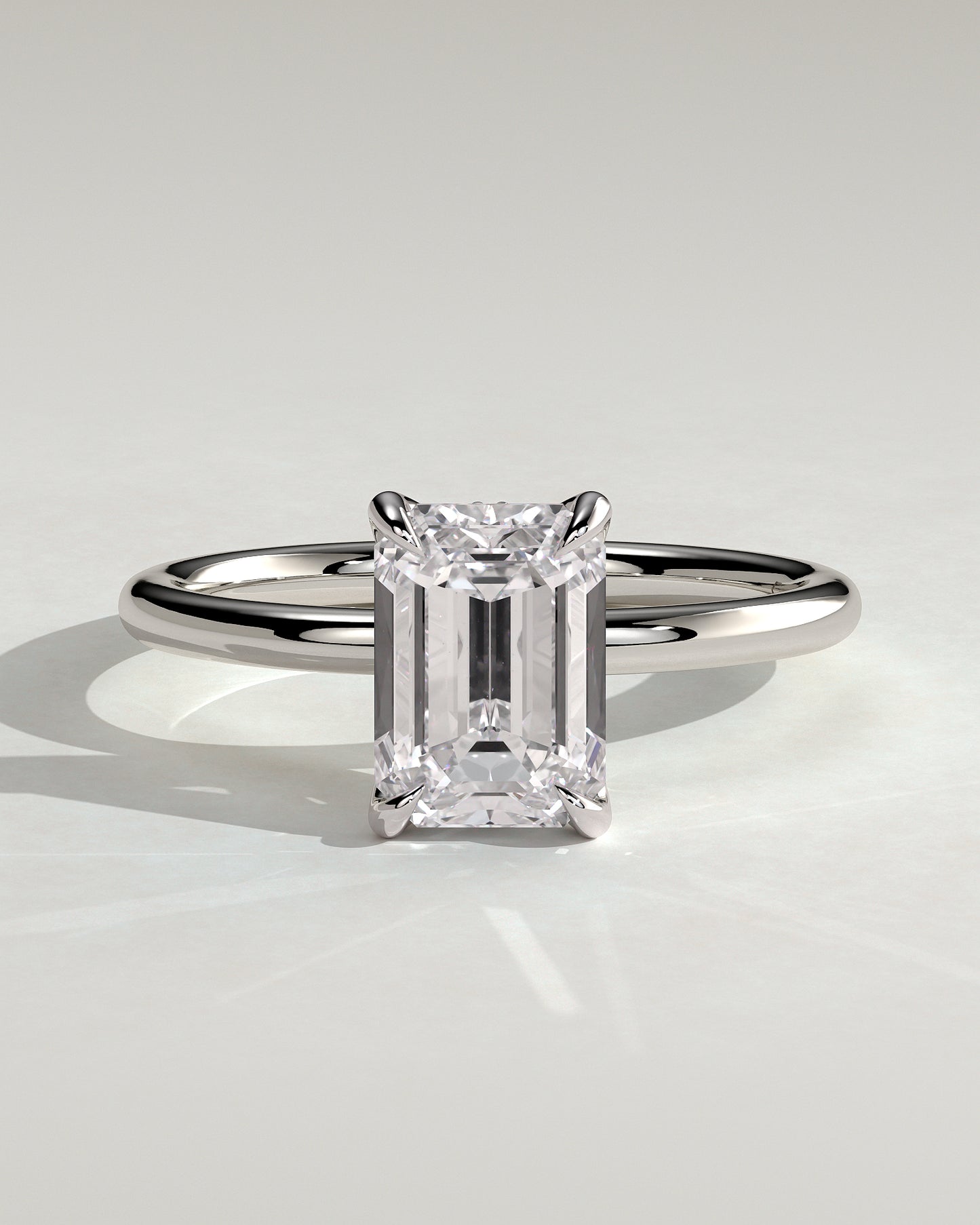 Freesia - Emerald Claw Solitaire with Petal Gallery and Accented Tiara Detail Engagement Ring - Platinum - White Gold / Platinum 2ct
