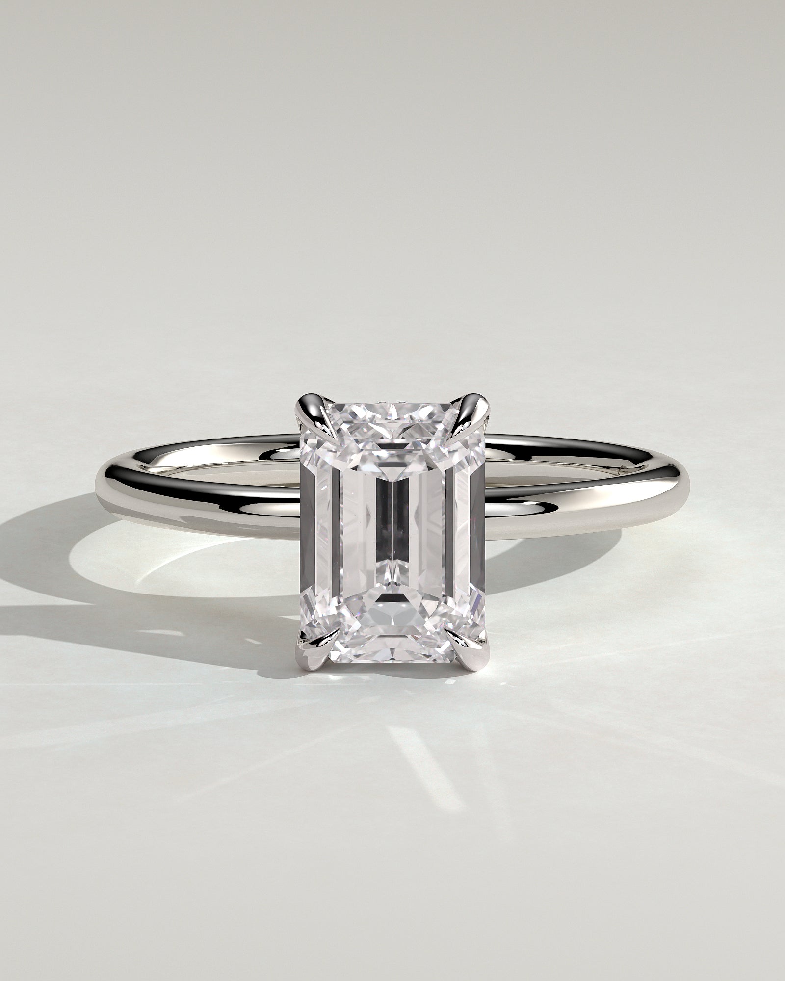 Freesia - Emerald Claw Solitaire with Petal Gallery and Accented Tiara Detail Engagement Ring - Platinum - White Gold / Platinum 2ct