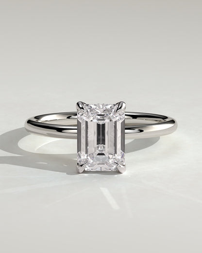 Freesia - Emerald Claw Solitaire with Petal Gallery and Accented Tiara Detail Engagement Ring - Platinum