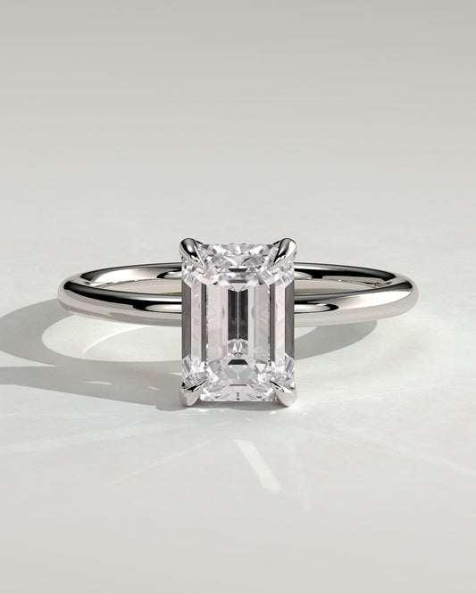 Freesia - Emerald Claw Solitaire with Petal Gallery and Accented Tiara Detail Engagement Ring - Platinum