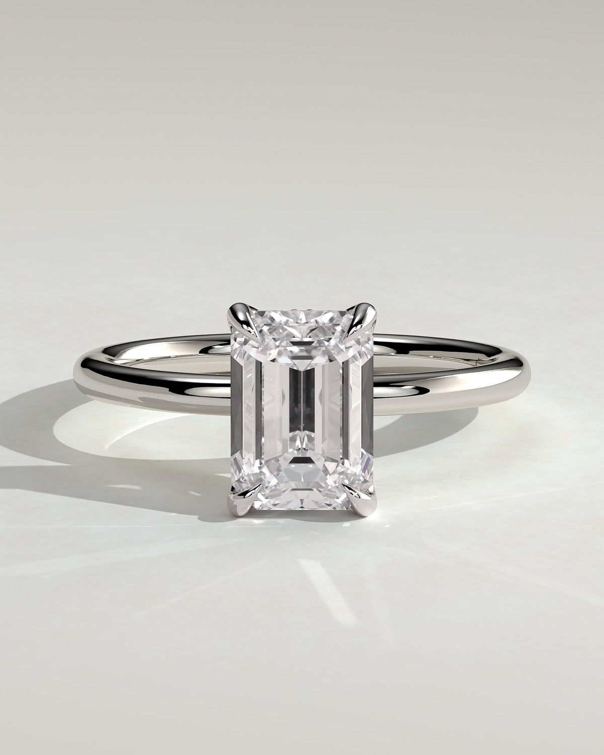 Freesia - Emerald Claw Solitaire with Petal Gallery and Accented Tiara Detail Engagement Ring - White Gold