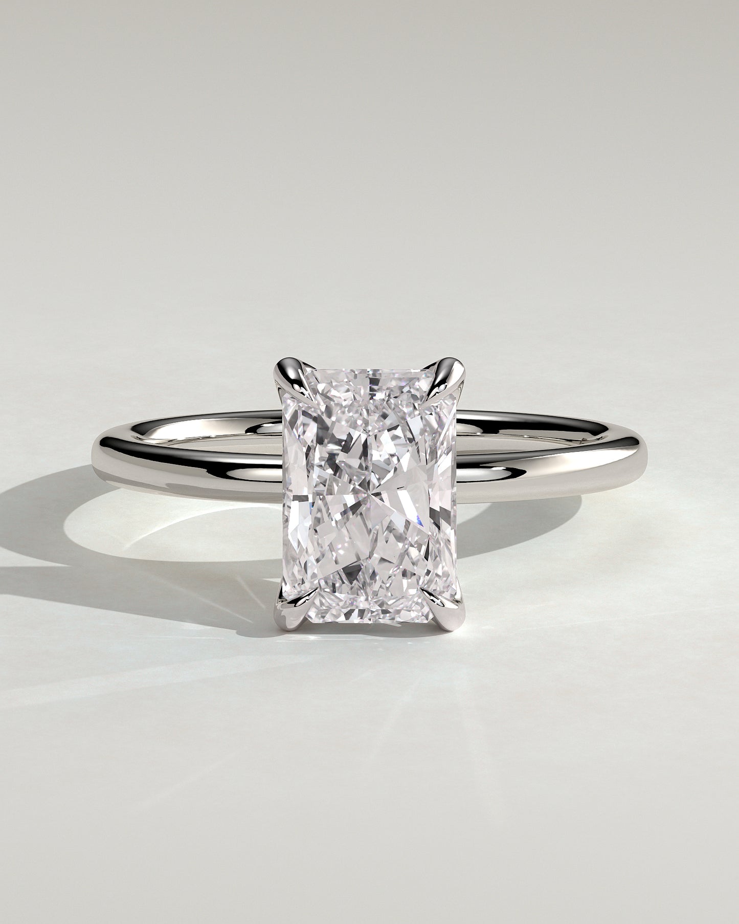 Aster - Radiant Claw Solitaire with Petal Gallery and Accented Tiara Detail Engagement Ring - Platinum - White Gold / Platinum 2ct