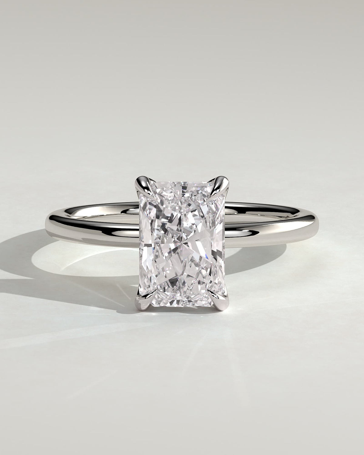Aster - Radiant Claw Solitaire with Petal Gallery and Accented Tiara Detail Engagement Ring - White Gold