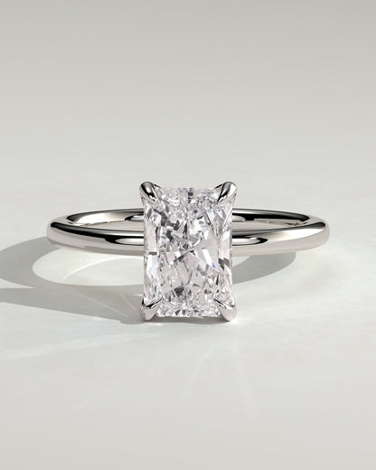Aster - Radiant Claw Solitaire with Petal Gallery and Accented Tiara Detail Engagement Ring - White Gold