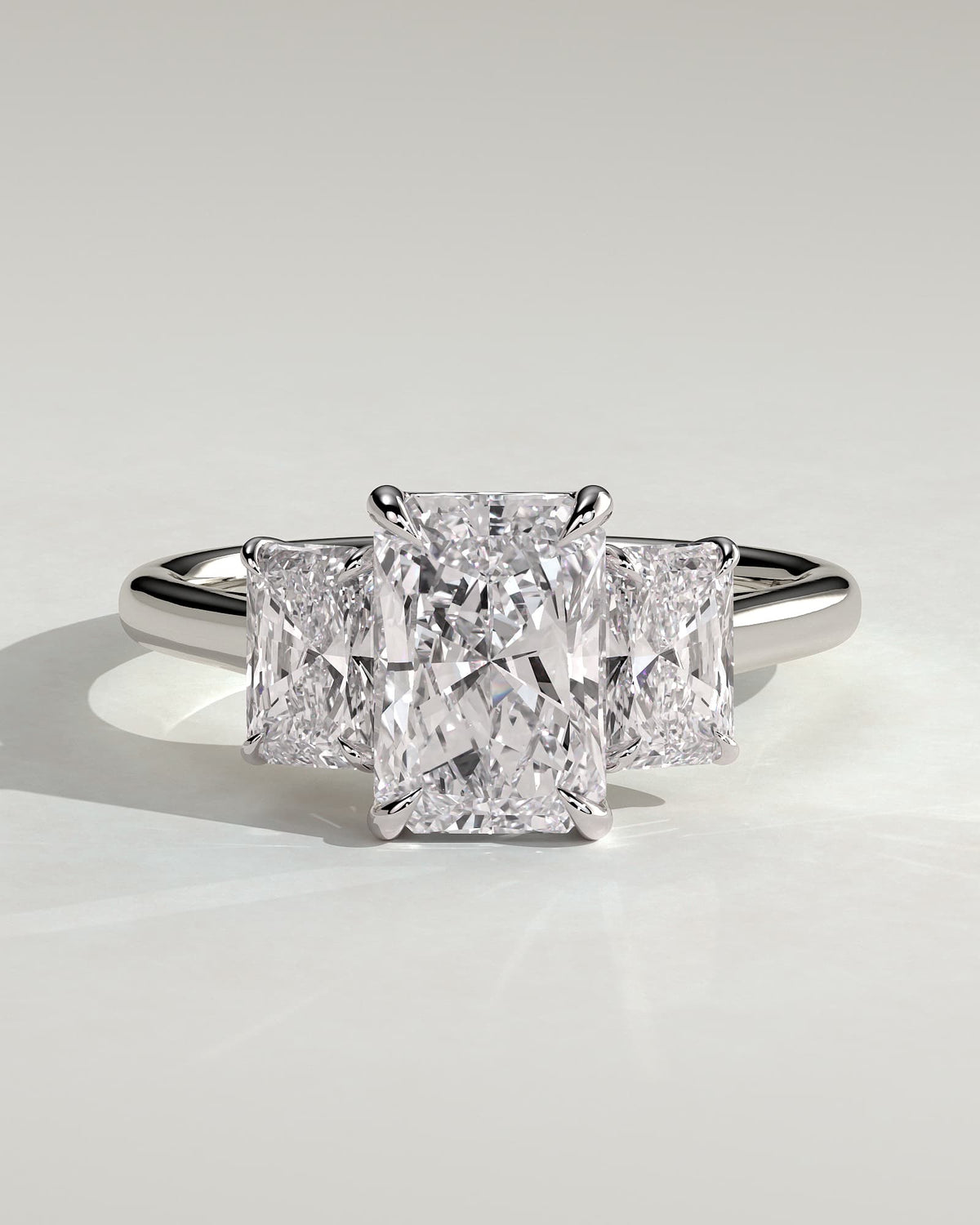 Ayla - Classic Radiant Claw Trilogy Engagement Ring - White Gold