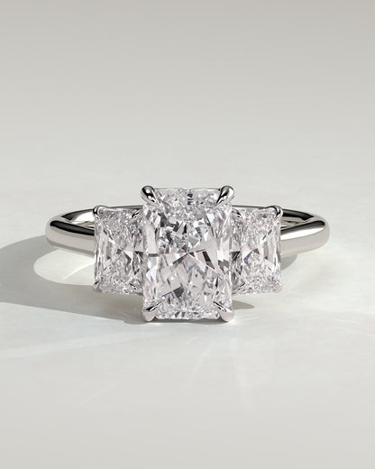 Ayla - Classic Radiant Claw Trilogy Engagement Ring - White Gold
