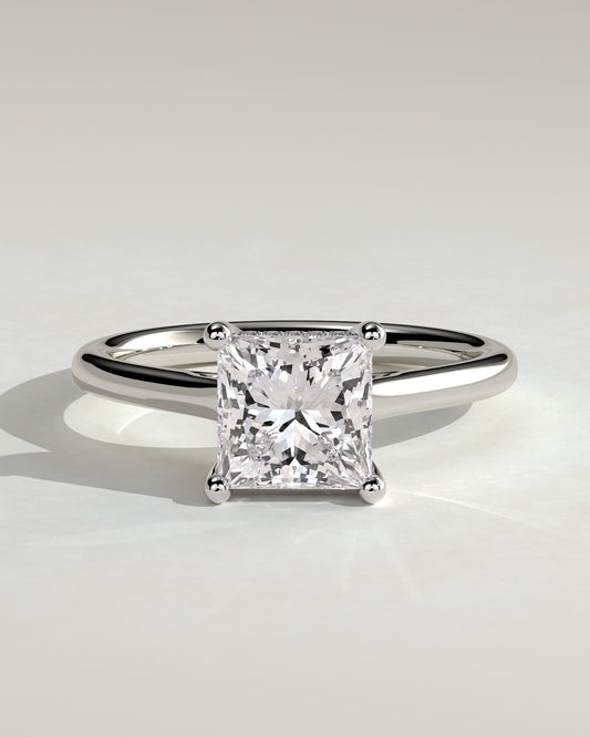 Natalie - Princess Claw Solitaire with Hidden Halo and Cathedral High Setting Engagement Ring - Platinum