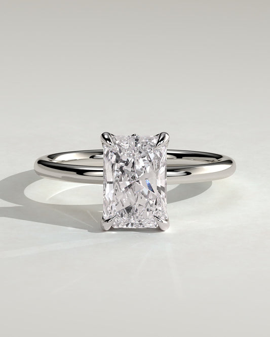 Evie - Radiant Claw Solitaire with Petal Gallery and Accent Leaf Detail Engagement Ring - Platinum