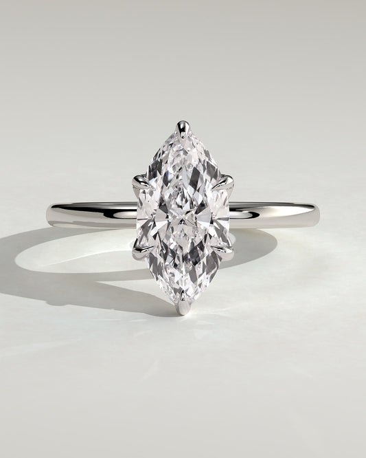 Robin - Marquise Claw Solitaire with Petal Gallery and Accent Leaf Detail Engagement Ring - White Gold