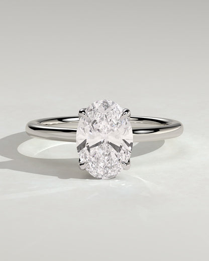 Erica - Oval Claw Solitaire with Petal Gallery, Accent Leaf Detail and Cathedral Setting Engagement Ring - Platinum