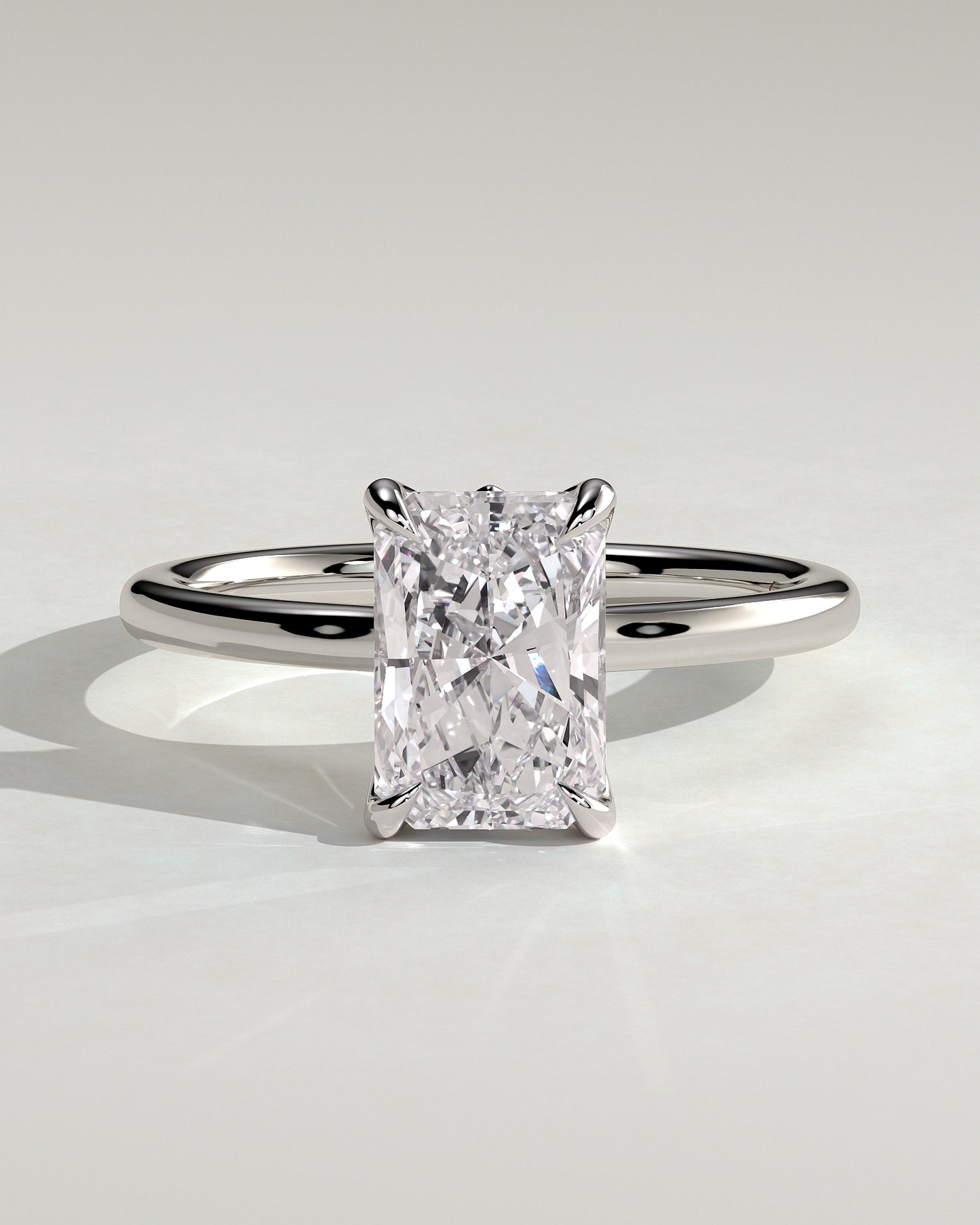 Harriet - Radiant Claw Solitaire with Petal Gallery, Accent Leaf Detail and Cathedral Setting Engagement Ring - Platinum - White Gold / Platinum 2ct