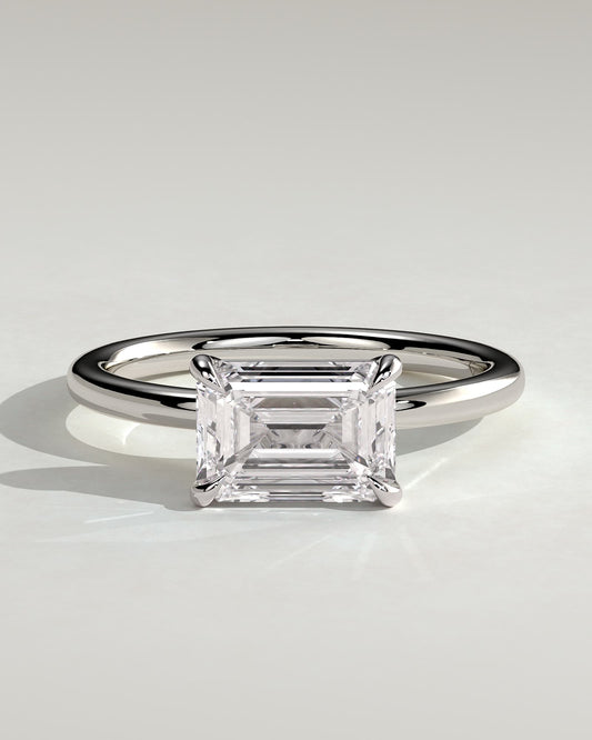 Debbie - Emerald East West Claw Solitaire Engagement Ring - White Gold