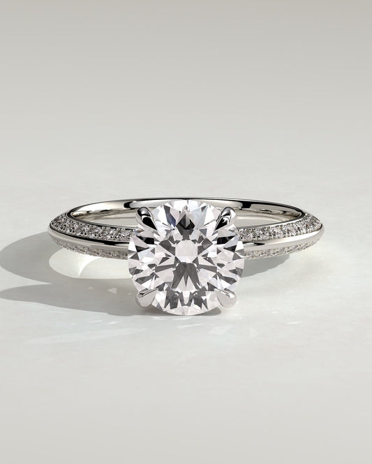 Melinda - Round Claw Solitaire with Hidden Halo and Knife Edge Pave Band  Engagement Ring - Platinum