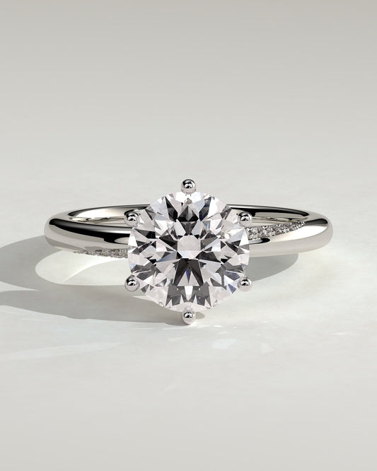 Mahlia - Round Claw Solitaire with Sweeping Micropavé Band Engagement Ring - Platinum
