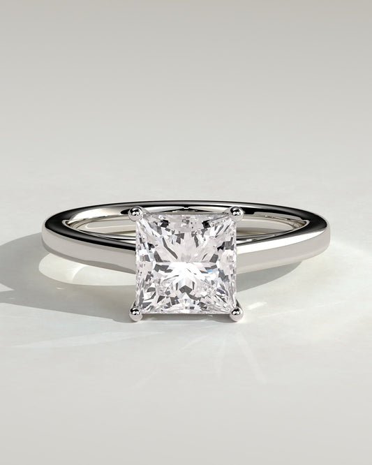 Lilith - Princess Claw Solitaire with Flat Band and Cathedral High Setting Engagement Ring - White Gold