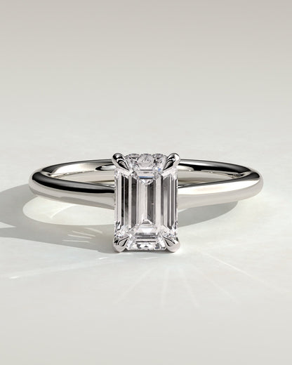 Jane - Emerald Claw Solitaire with Hidden Halo and Cathedral High Setting Engagement Ring - White Gold