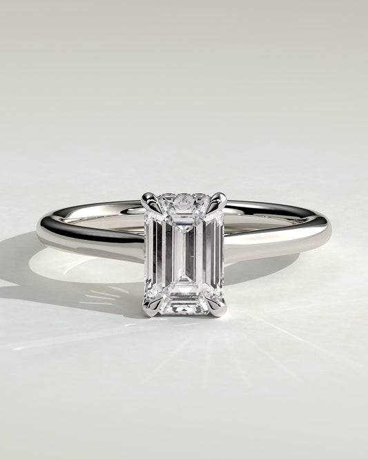 Jane - Emerald Claw Solitaire with Hidden Halo and Cathedral High Setting Engagement Ring - White Gold